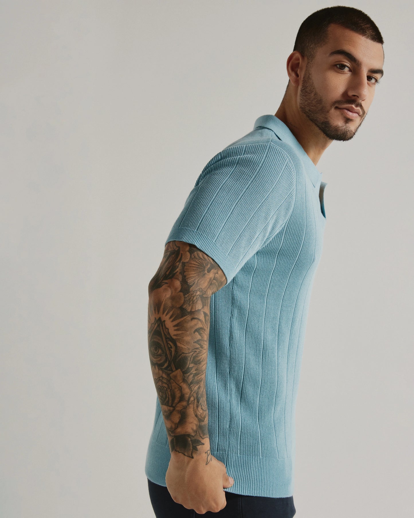 Yael Striped Sweater Polo (Seafoam)