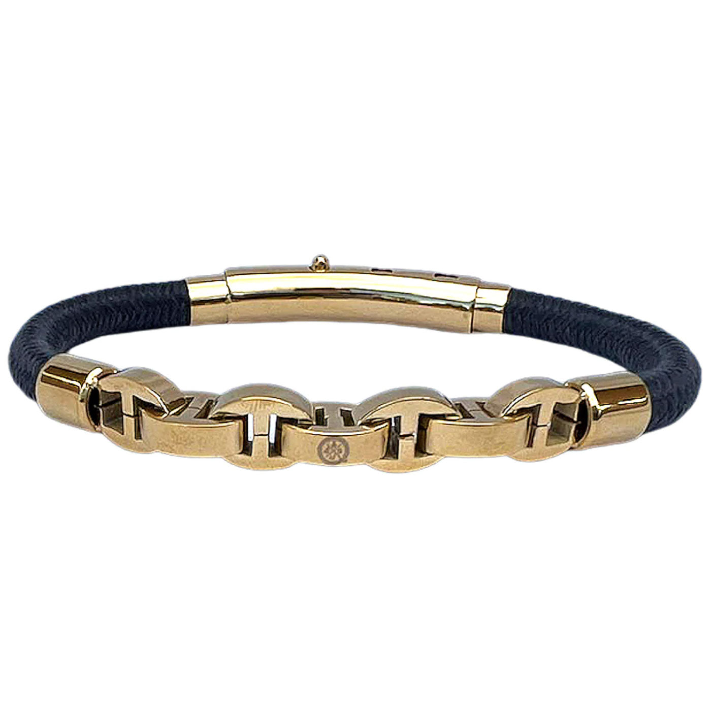 Single Cord Mariner Link Bracelet (Navy/Gold)